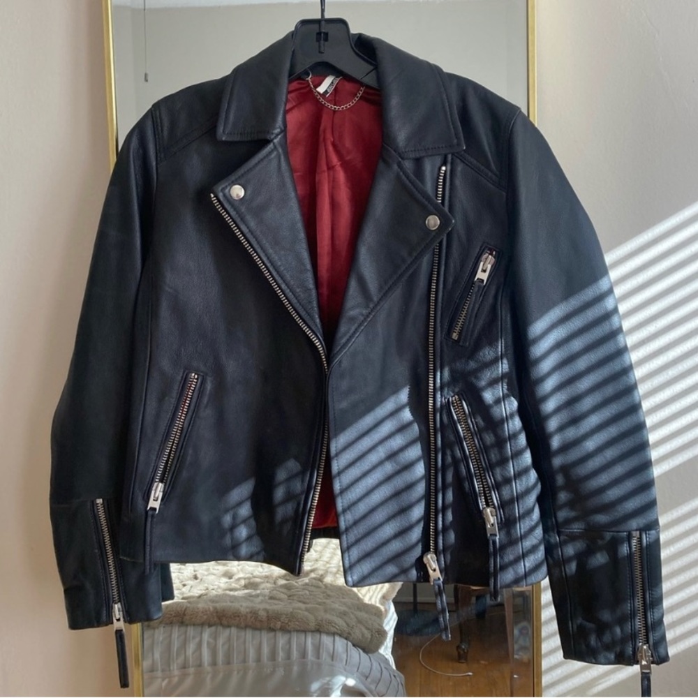 Topshop Genuine Black Leather Moto Jacket